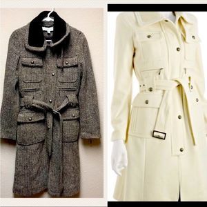 Laundry by Shelli Segal Belted Tweed Trench Coat Jacket 14